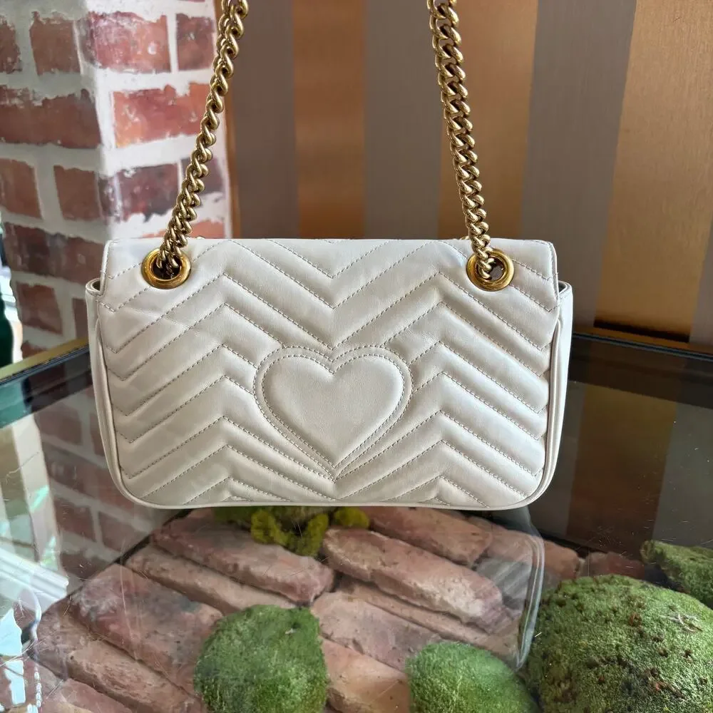 GUCCI White Double G Marmont Crossbody